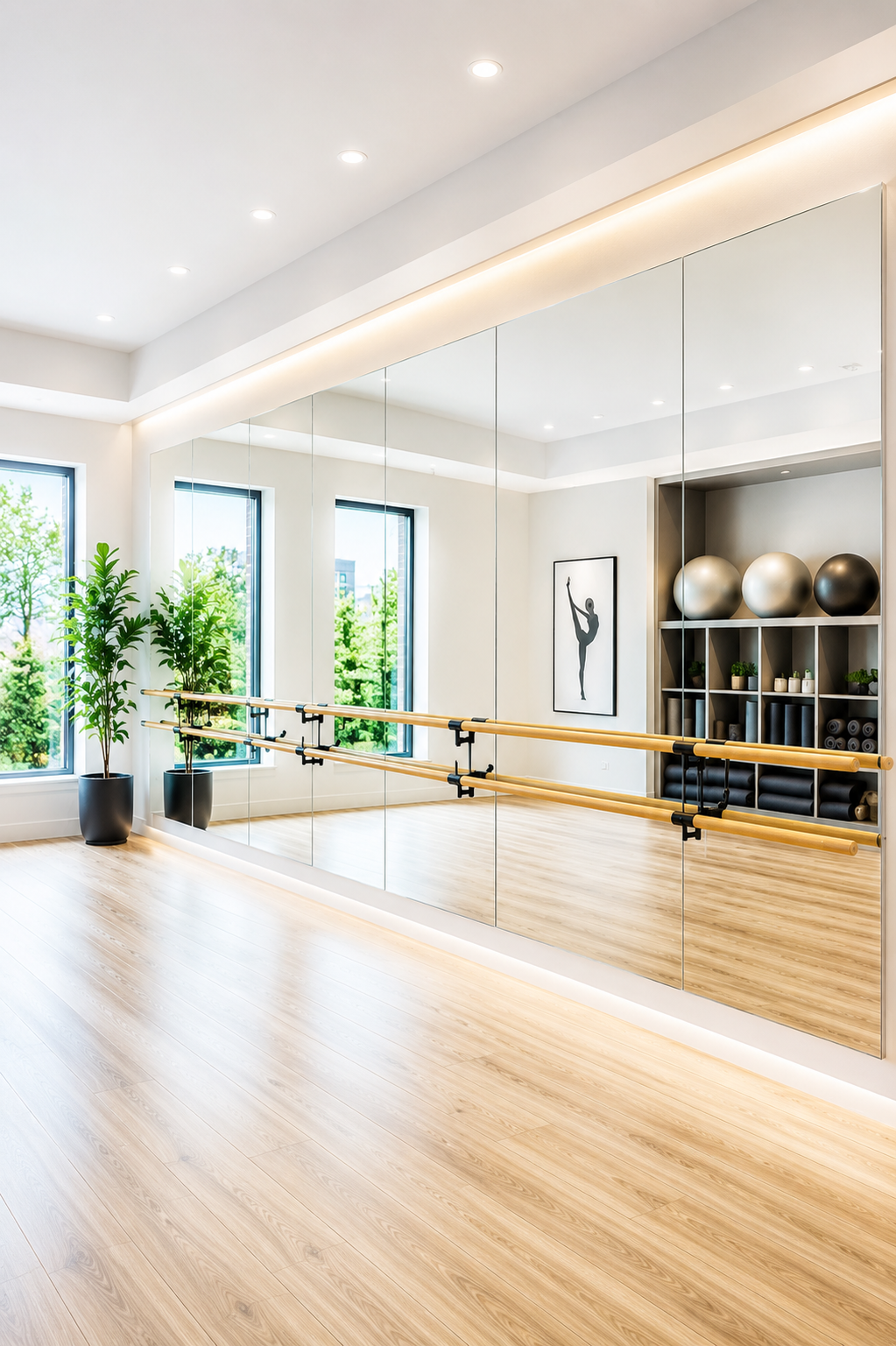 Custom wall mirrors for gym and dance studio installed by Michael’s Glass Company