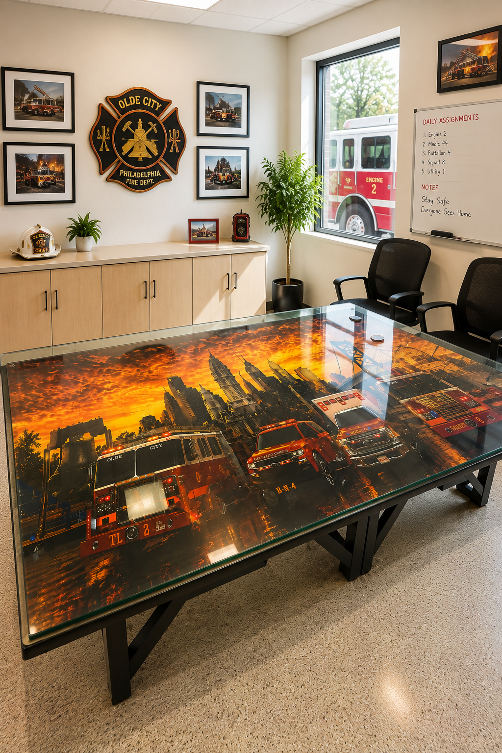 Custom glass table top installed by Michael’s Glass Company in Philadelphia